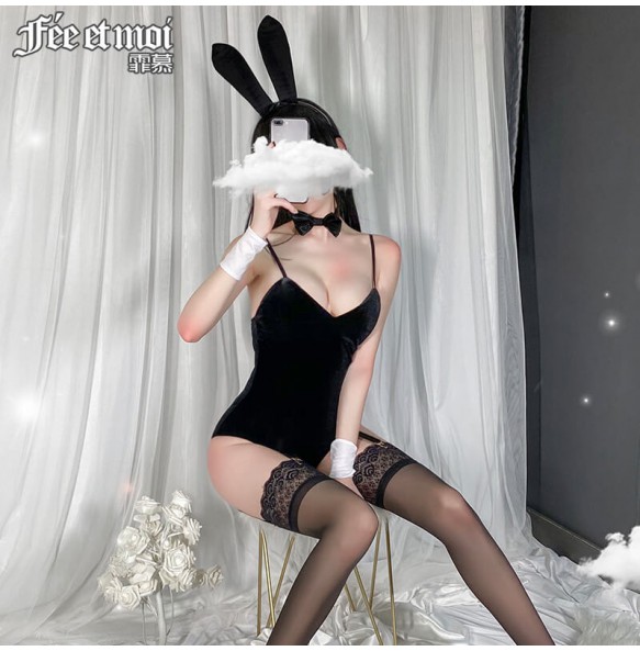 FEE ET MOI Sexy Bunny Girl Costume With Stocking (Black)